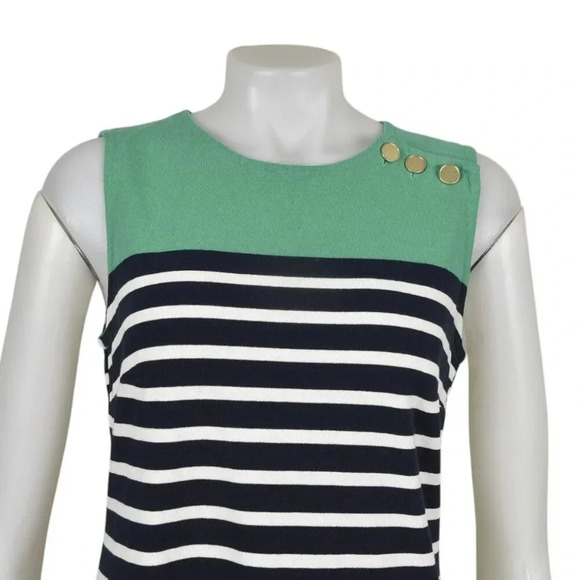 Land's End Striped Shift Dress Blue White Green Nautical Sleeveless Size Small - Picture 2 of 9